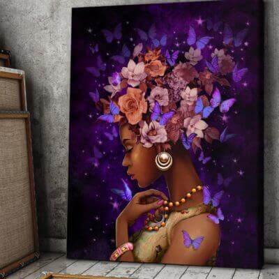 Black Queen Wall Art Canvas With Purple Butterflies