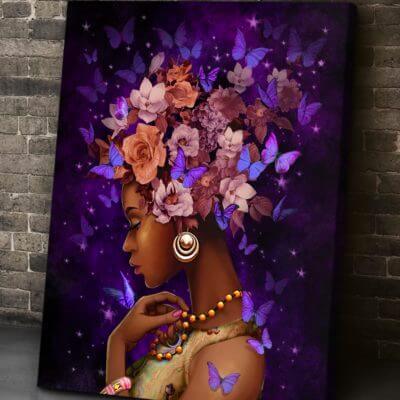 Black Queen Wall Art Canvas With Purple Butterflies