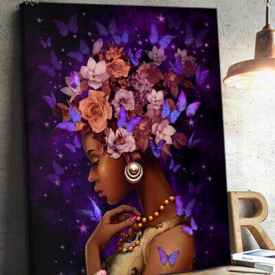 Black Queen Wall Art Canvas With Purple Butterflies