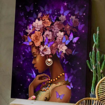 Black Queen Wall Art Canvas With Purple Butterflies