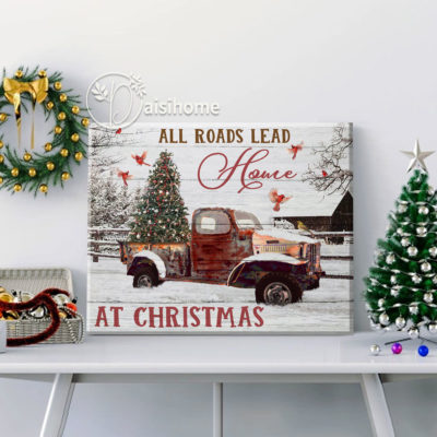 Farmhouse Christmas Wall Art Canvas All Road Lead Home At Christmas Red Truck 2 Farmhouse Christmas Wall Art Canvas All Road Lead Home At Christmas Red Truck