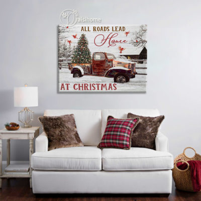 Farmhouse Christmas Wall Art Canvas All Road Lead Home At Christmas Red Truck 3 Farmhouse Christmas Wall Art Canvas All Road Lead Home At Christmas Red Truck