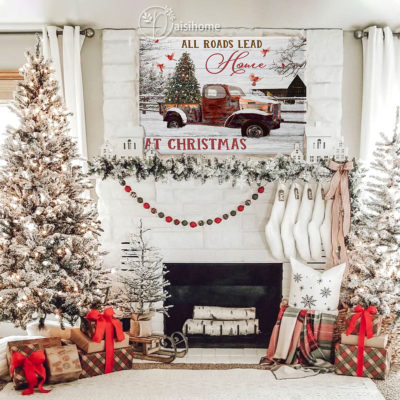 Farmhouse Christmas Wall Art Canvas All Road Lead Home At Christmas Red Truck 4 Farmhouse Christmas Wall Art Canvas All Road Lead Home At Christmas Red Truck