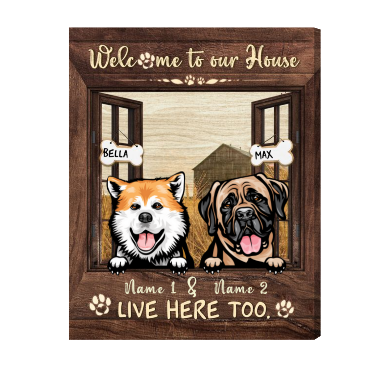 Custom Pet Wall Art Canvas, Farmhouse Faux Window Wall Art