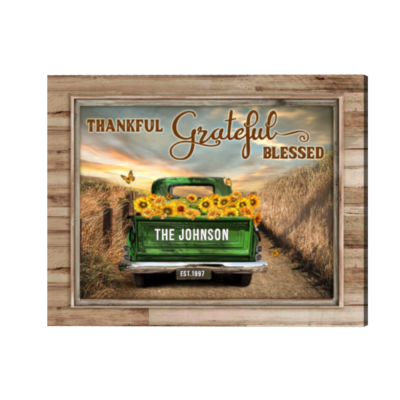 Thankful Grateful Blessed Pickup Truck Sign, Personalized Farmhouse Wall Decor, Family Gifts With Last Name