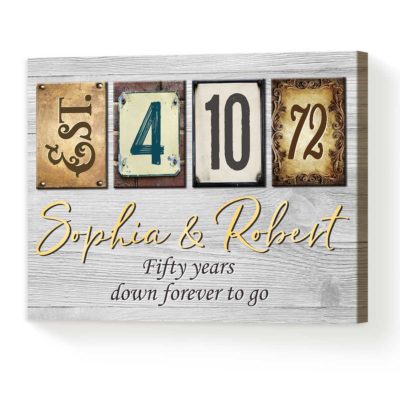 Personalized Golden Anniversary Wall Art, 50th Year Anniversary Gift, 50 Years Down Forever To Go Canvas