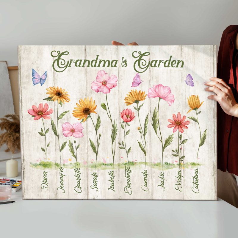 Grandma's Garden Canvas, Grandma Mothers Day Gift, Personalized Grandma Gifts for Birthday 1 Grandmas Garden Canvas Mothers Day Gifts for Grandma Personalized Grandma Gifts for Birthday