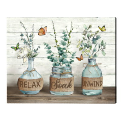 Farmhouse Bathroom Decor, Funny Bathroom Wall Art, Soak Relax Unwind Canvas