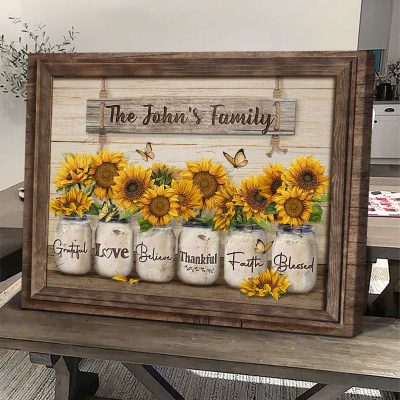 Large Sunflower Wall Art, Large Personalized Sunflower Sign - Custom Family Wall Art Canvas - Summer Farmhouse Decor - Housewarming Gift