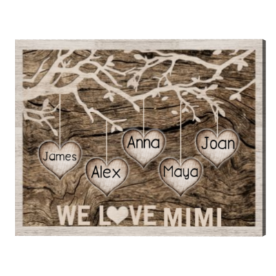 Personalized Gifts For Grandma, Grandma Mother's Day Gifts, Grandkid's Names On Heart Canvas