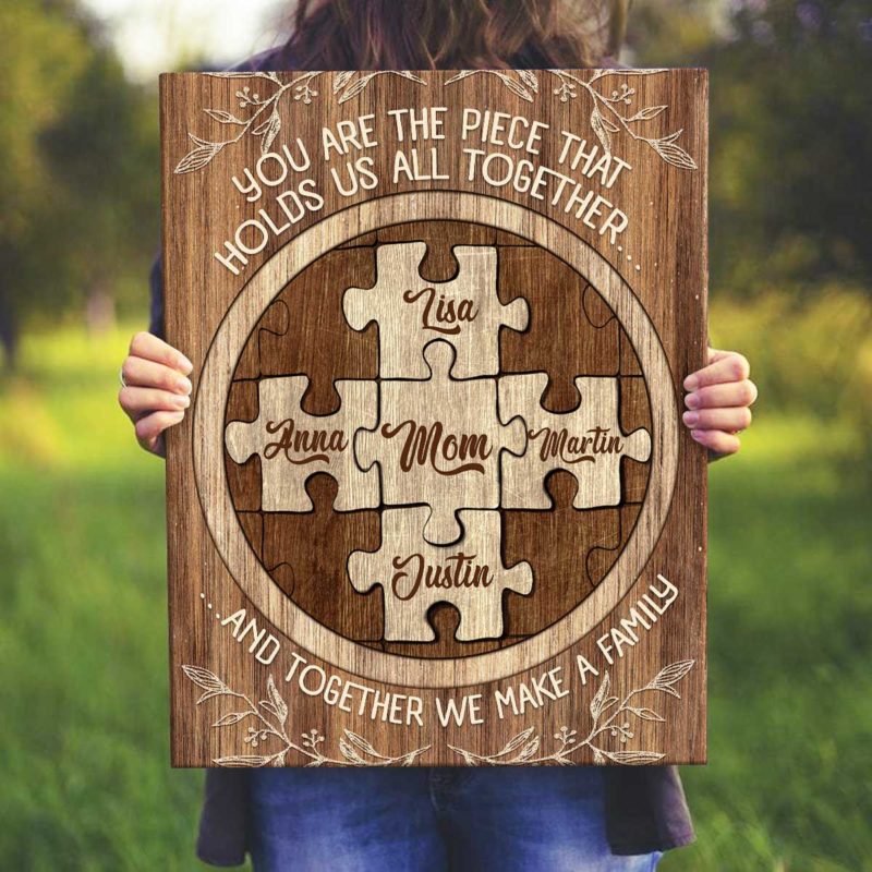 Personalized Mom Wall Art, Mother’s Day Gift For Mom, Mom Piece Hold Us Together Canvas 
