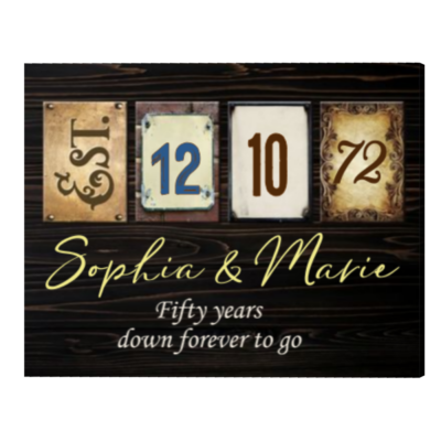 Personalized Golden Anniversary Wall Art, 50th Year Anniversary Gift, 50 Years Down Forever To Go Canvas