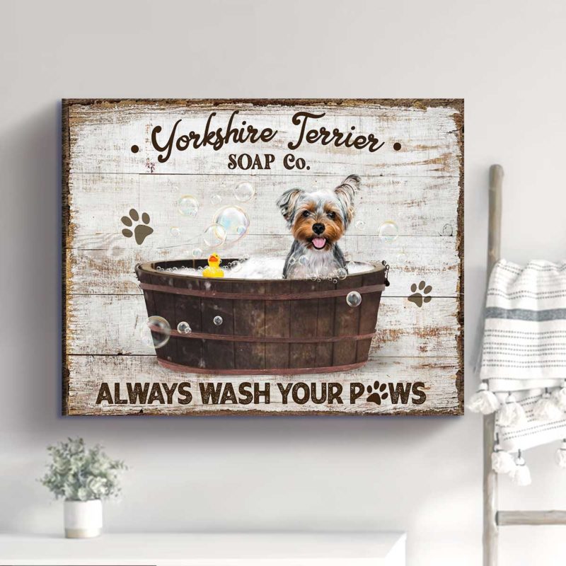 Dog In Bathtub Wall Art Wash Your Paws Bathroom Sign Funny Bathroom Wall Decor