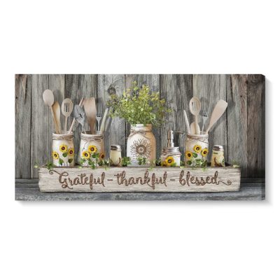 Farmhouse Kitchen Wall Art Decor, Sunflower Kitchen Wall Art, Grateful Thankful Blessed 4 farmhouse kitchen wall art decor sunflower kitchen wall art grateful thankful blessed