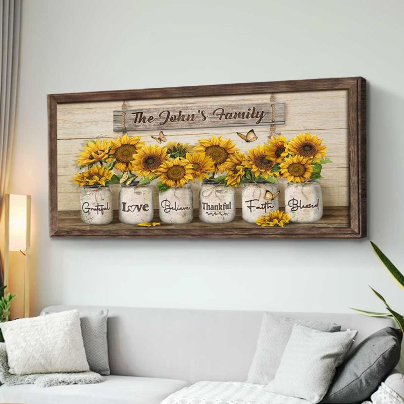 Personalized Family Name Sign, Sunflower Jars Wall Art, Farmhouse Livingroom Wall Decor 4 Personalized-Family-Name-Large-Canvas