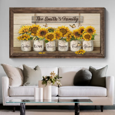 Personalized Family Name Sign, Sunflower Jars Wall Art, Farmhouse Livingroom Wall Decor 2 Personalized-Family-Name-Large-Canvas