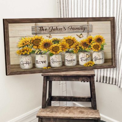 Personalized Family Name Sign, Sunflower Jars Wall Art, Farmhouse Livingroom Wall Decor 3 Personalized-Family-Name-Large-Canvas