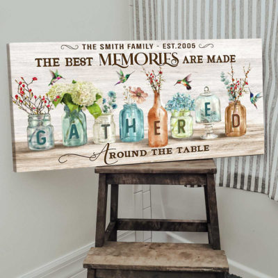 The Best Memories Are Made Gathered Around The Table Canvas, Personalized Dinning Room Wall Decor 4 Farmhouse-Kitchen-Wall-Decor