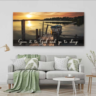 Give It To God and Go to Sleep Canvas, Large Wall Art for Bedroom Peaceful Lake Sunset