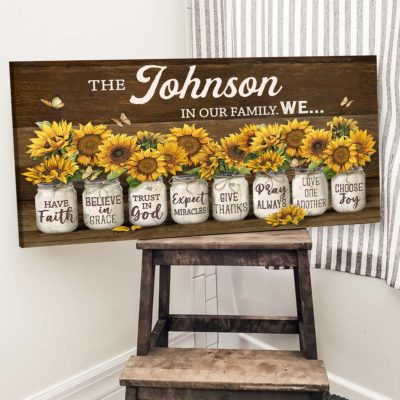 Personalized Family Name Wall Art, Sunflower Christian Canvas, Personalized Family Name Sign, Sunflower Jars Wall Art, Christian Mother's Day Gifts 2 personalized-family-name-wall-art-sunflower-christian-canvas