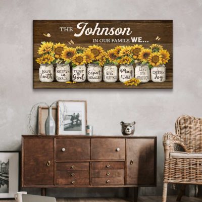 Personalized Family Name Wall Art, Sunflower Christian Canvas, Personalized Family Name Sign, Sunflower Jars Wall Art, Christian Mother's Day Gifts 3 personalized-family-name-wall-art-sunflower-christian-canvas