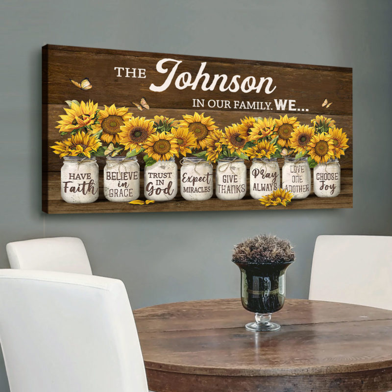 Personalized Family Name Wall Art, Sunflower Christian Canvas, Personalized Family Name Sign, Sunflower Jars Wall Art, Christian Mother's Day Gifts 5 personalized-family-name-wall-art-sunflower-christian-canvas
