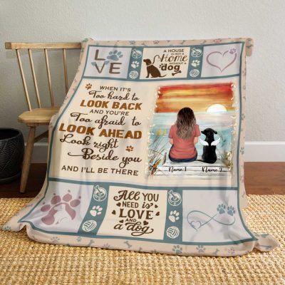 Personalized Dog Memorial Blanket, Dog Sympathy Gifts, Look Right Beside You and I'll Be There