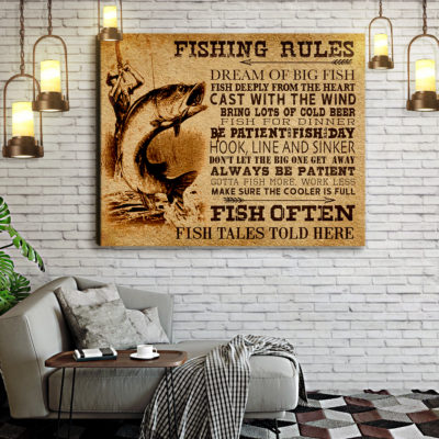 Fishing Rules Canvas, Vintage Fishing Wall Decor, Gifts For Fisher Lover