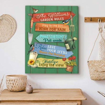 Family Garden Rules Sign, Personalized Gardening Gifts With Name
