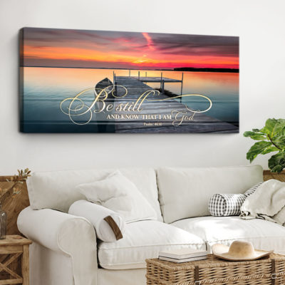 Be Still And Know That I am God Canvas, Sunset Dock Lake Art , Christian Wall Decor For Bedroom 2 be still and know that i am god canvas