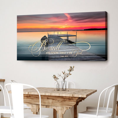 Be Still And Know That I am God Canvas, Sunset Dock Lake Art , Christian Wall Decor For Bedroom 3 be still and know that i am god canvas