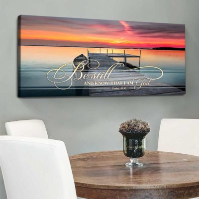 Be Still And Know That I am God Canvas, Sunset Dock Lake Art , Christian Wall Decor For Bedroom 6 be still and know that i am god canvas
