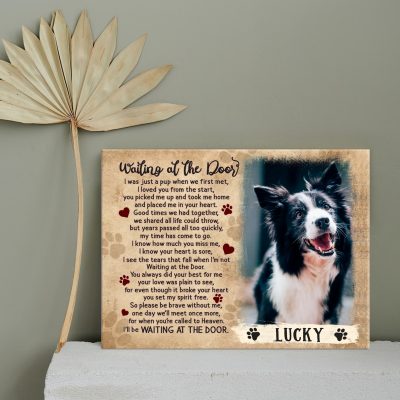 Waiting At The Door Canvas Print, Personalized Dog Remembrance Wall Art, Sympathy Gifts For Loss Of Dog