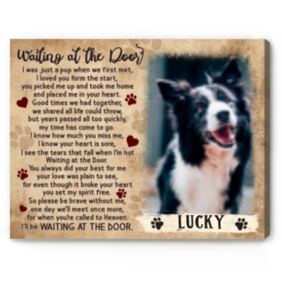 Waiting At The Door Canvas Print, Personalized Dog Remembrance Wall Art, Sympathy Gifts For Loss Of Dog