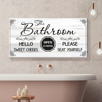 Black And White Bathroom Art, Hello Sweet Cheeks Please Seat Yourself Sign, Elegant Bathroom Wall Decor 3 funny-black-and-white-bathroom-art