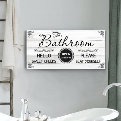 Black And White Bathroom Art, Hello Sweet Cheeks Please Seat Yourself Sign, Elegant Bathroom Wall Decor 4 funny-black-and-white-bathroom-art