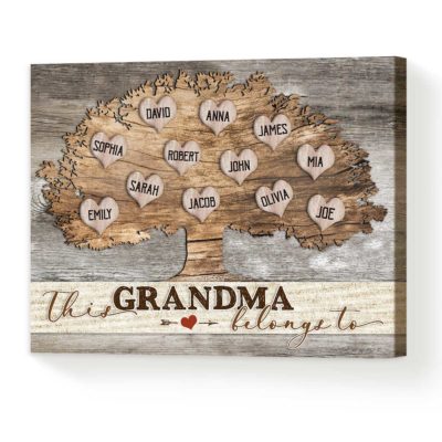 This Grandma Belongs To Personalized Family Tree Sign, Mother's Day Gift for Grandma, Custom Grandkids Name On Canvas