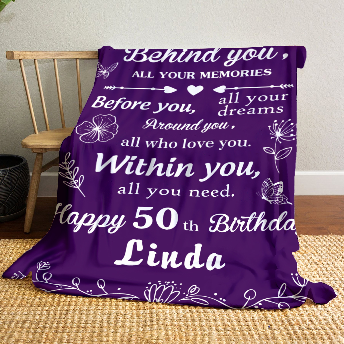 Happy 50th Birthday Blanket, Personalized Blanket For 50th Birthday Woman,  50th Birthday Gifts For Mom 30x40 inches
