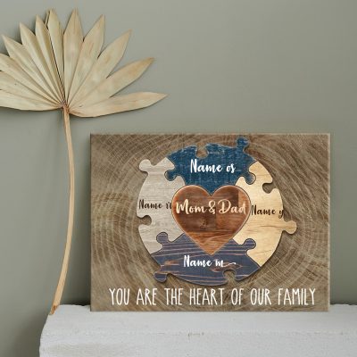 Mom Dad Puzzle Pieces Name Sign, Personalized Christmas Gifts for Mom and Dad, Xmas Gifts For Parents, You Are The Heart Of Our Family