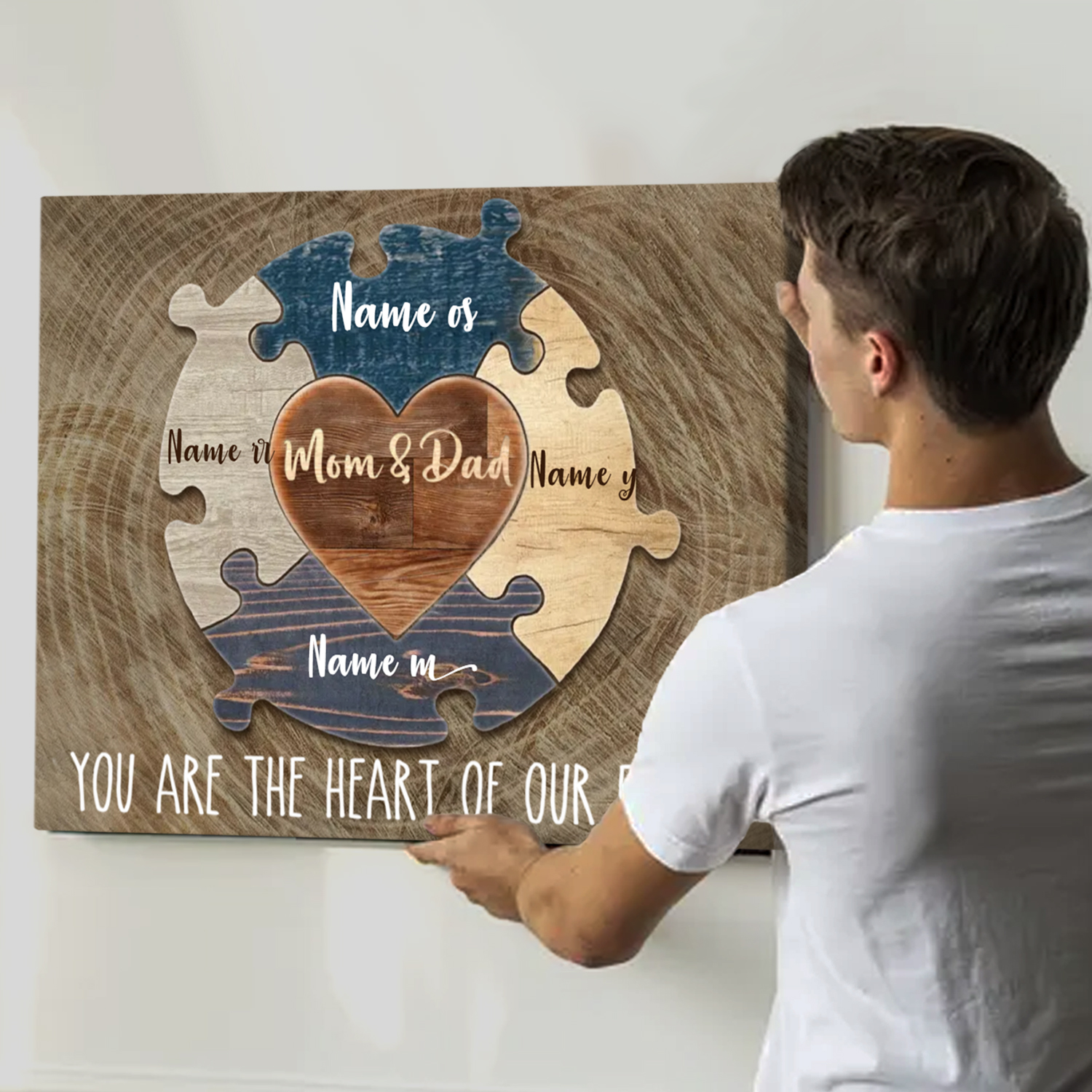 Mom Dad Puzzle Pieces Name Sign, Personalized Gifts for Parents, Custom Mothers Day Gifts For Mom, You Are The Heart Of Our Family 1 Mom Dad Puzzle Pieces Name Sign, Personalized Christmas Gifts for Mom and Dad, Xmas Gifts For Parents, You Are The Heart Of Our Family