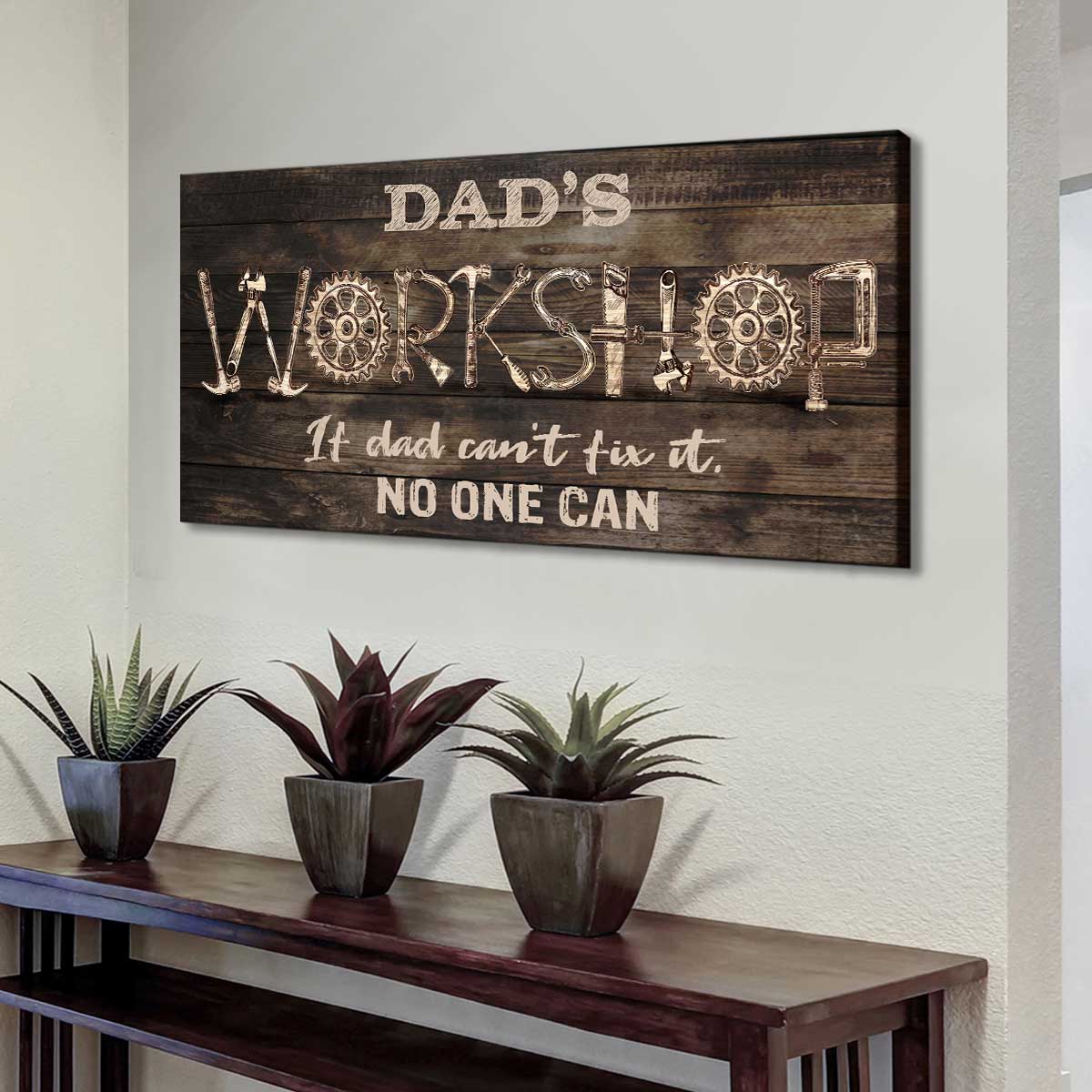 Funny Sign For Grandpa - 'Always Be My Hero Dad' Wall Decor - 8x12 Inch, Khaki - Man Cave, Office Gift