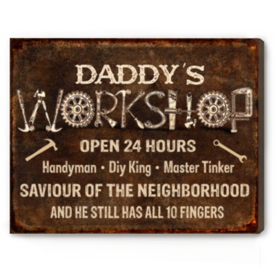 Daddy Workshop Open 24 Hours Custom Name Print, Father's Day Gifts From Son, Man Cave Decor Wall Art
