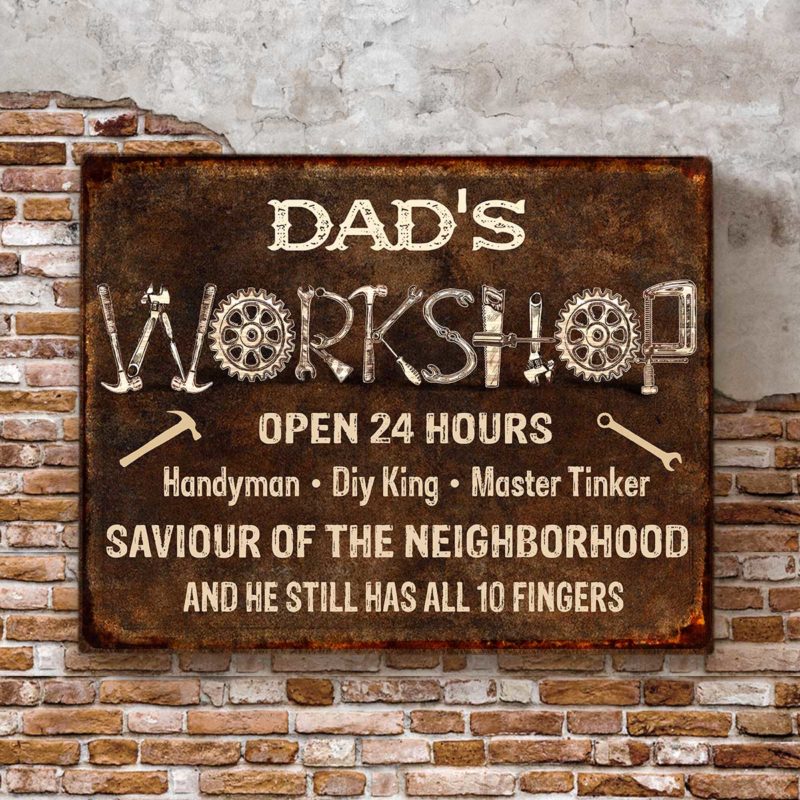Daddy Workshop Open 24 Hours Custom Name Print, Father's Day Gifts From Son, Man Cave Decor Wall Art