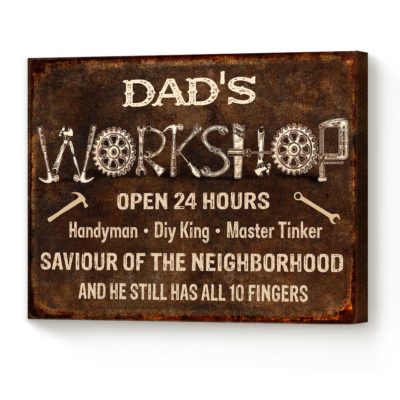 Daddy Workshop Open 24 Hours Custom Name Print, Father's Day Gifts From Son, Man Cave Decor Wall Art