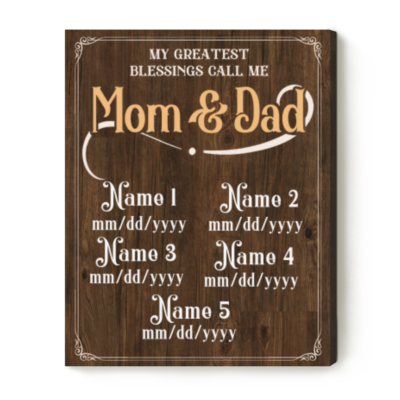 Personalized My Greatest Blessings Call Me Mom And Dad Wall Art, Gifts for Parents with Kids Names, Christmas Gifts for Parents