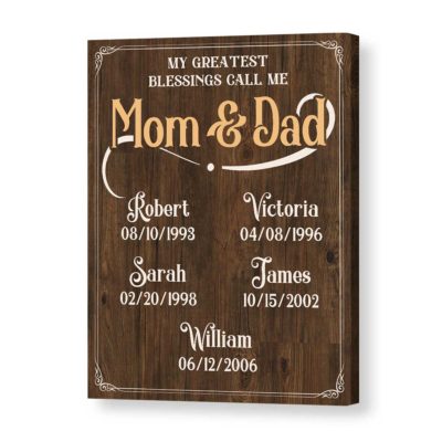 Personalized My Greatest Blessings Call Me Mom And Dad Wall Art, Gifts for Parents with Kids Names, Christmas Gifts for Parents