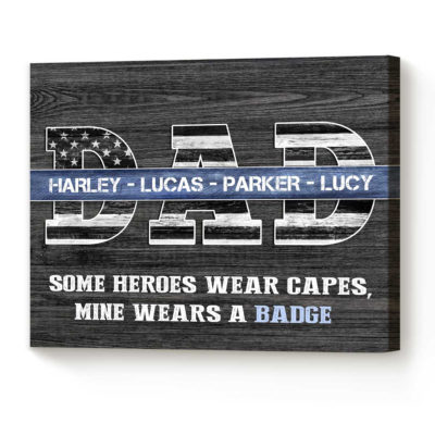Personalized Patriotic Dad Sign, Fathers Day Gifts for Police Dad, Wall Art for Dad