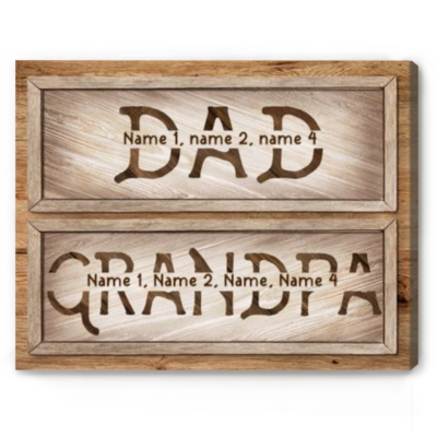 Personalized First Dad Now Grandpa Canvas, Fathers Day Gifts for Grandpa With Kids Name, Grandfather Wall Art