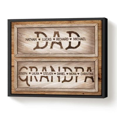 Personalized First Dad Now Grandpa Canvas, Fathers Day Gifts for Grandpa With Kids Name, Grandfather Wall Art