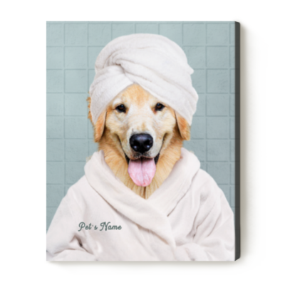 pet in bathrobe canvas custom pet portrait of dog in toilet funny bathroom wall decor